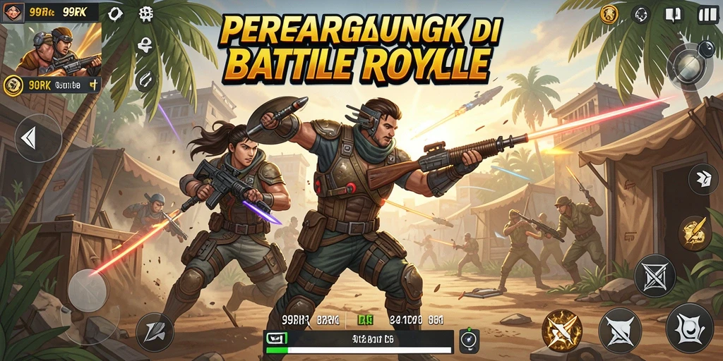 Screenshot 99RK menampilkan aksi intens di pertarungan Battle Royale.