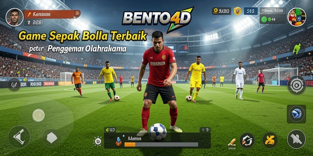 Tampilan gameplay BENTO4D dengan aksi sepakan bola yang seru.
