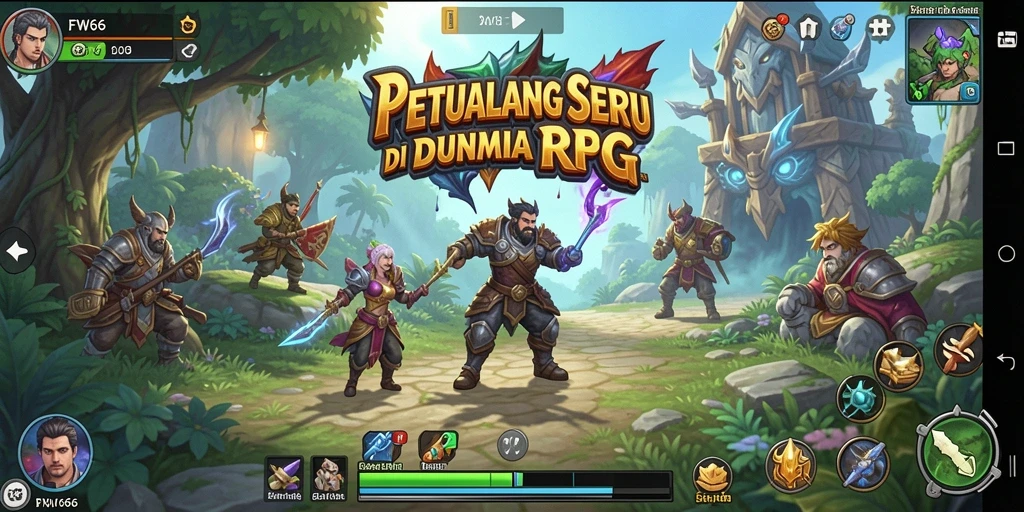 Screenshot utama FW66 menampilkan pertarungan epik dalam dunia RPG.