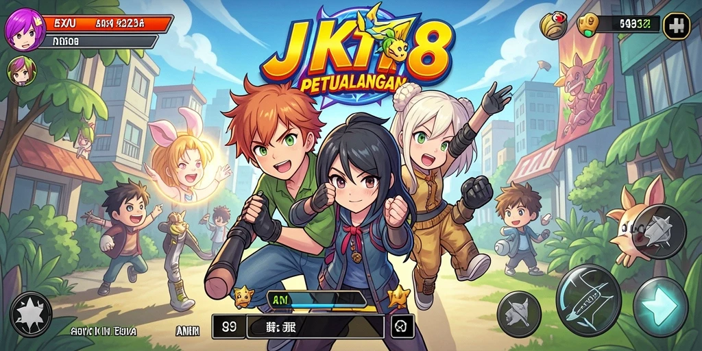 Tangkapan layar utama dari gameplay JKT8 yang menampilkan karakter dan suasana dunia Anime.