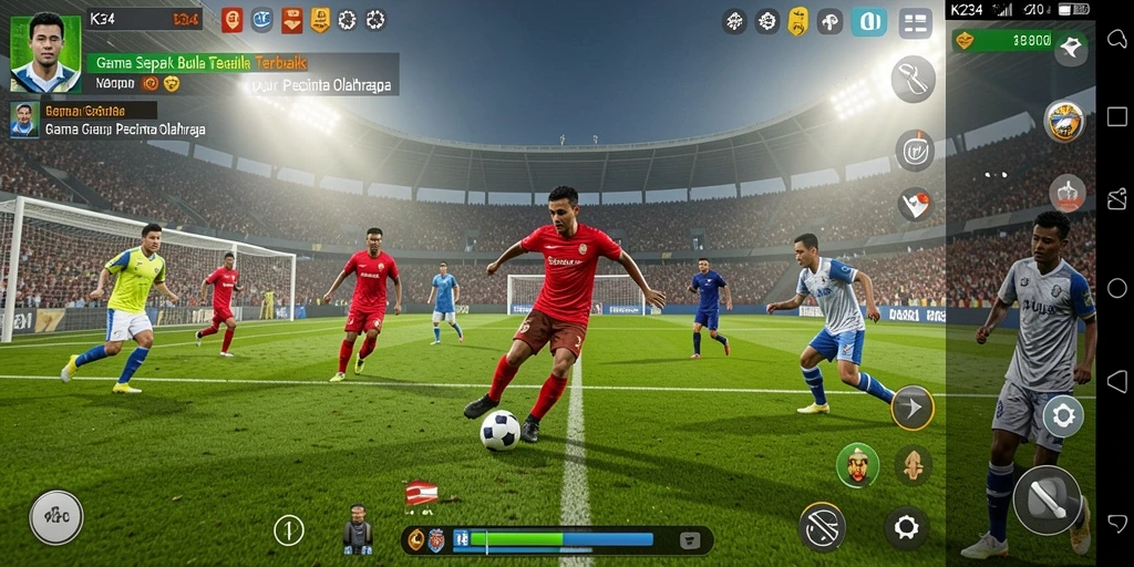 Gameplay K234 yang seru dengan aksi sepak bola mendebarkan.