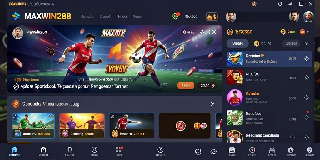 Tampilan aplikasi MAXWIN288 dengan fitur taruhan olahraga.
