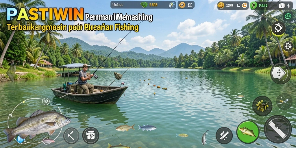 Screenshot utama PASTIWIN menunjukkan gameplay memancing yang seru dan realistis.