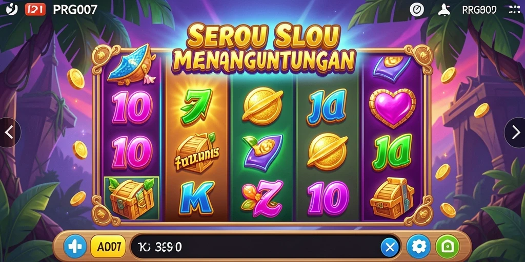 Screenshot menunjukkan gameplay menarik dari PRG007 dengan simbol Slot berwarna-warni.