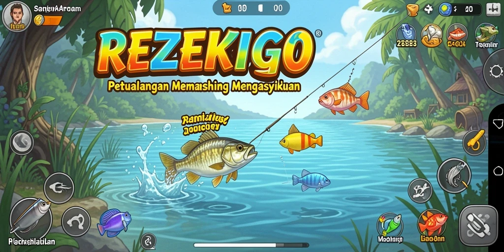 Tampilan gameplay <strong>REZEKIGO</strong> yang menakjubkan saat menangkap ikan.