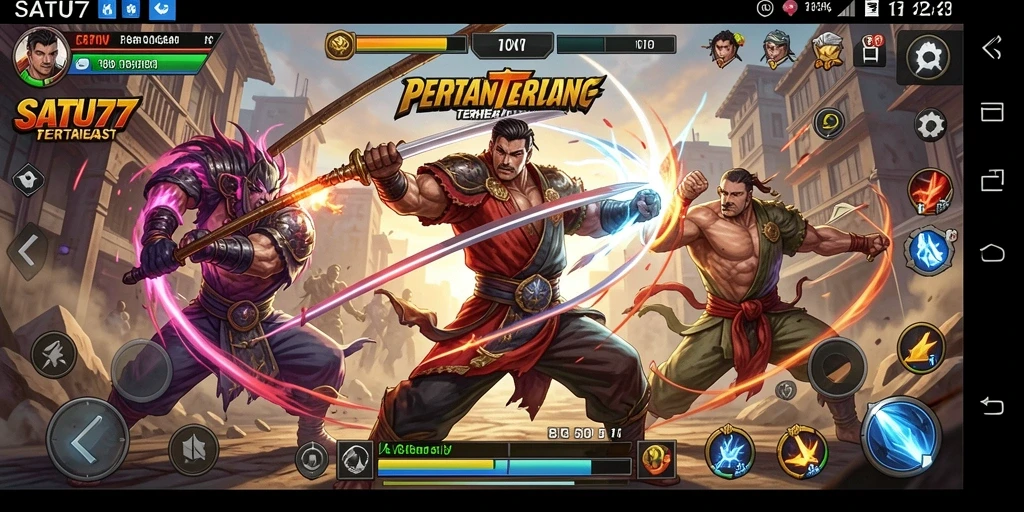 Tampilan menegangkan dari gameplay SATU77 saat karakter bertarung.