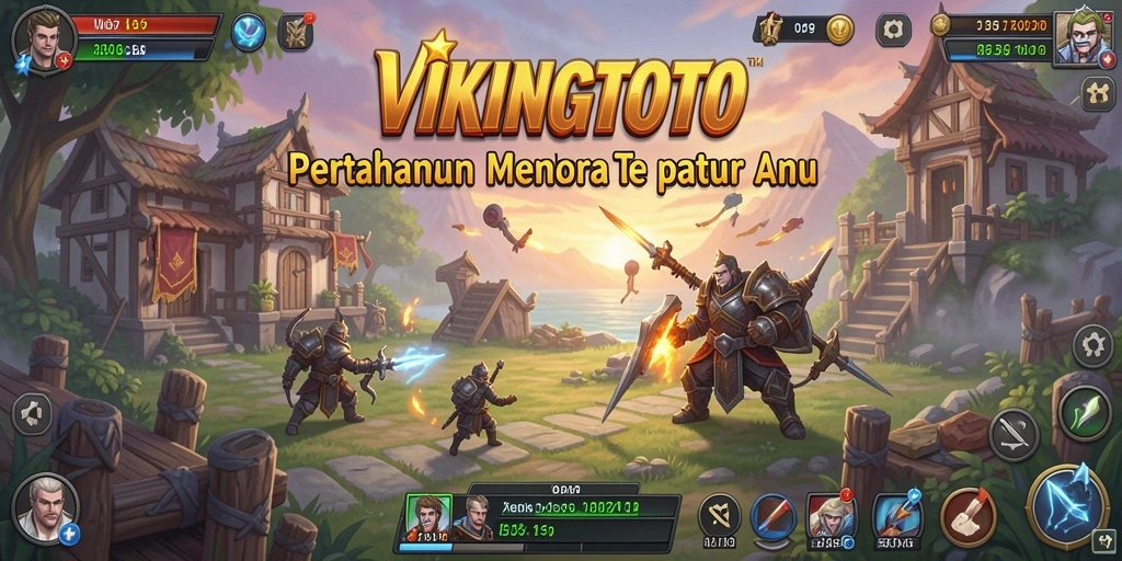 Screenshot gameplay VIKINGTOTO menampilkan aksi menara berjuang melawan gelombang musuh.
