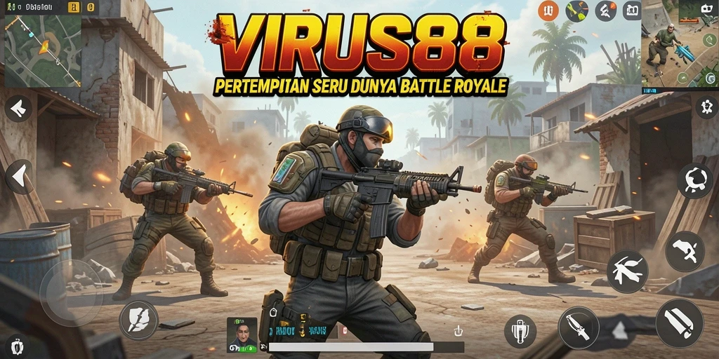 Tampilan utama gameplay pertempuran seru di VIRUS88.